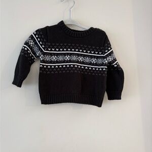 Joe Fresh Black and White Baby  knit Sweater snowflakes and hearts winter  3-6M